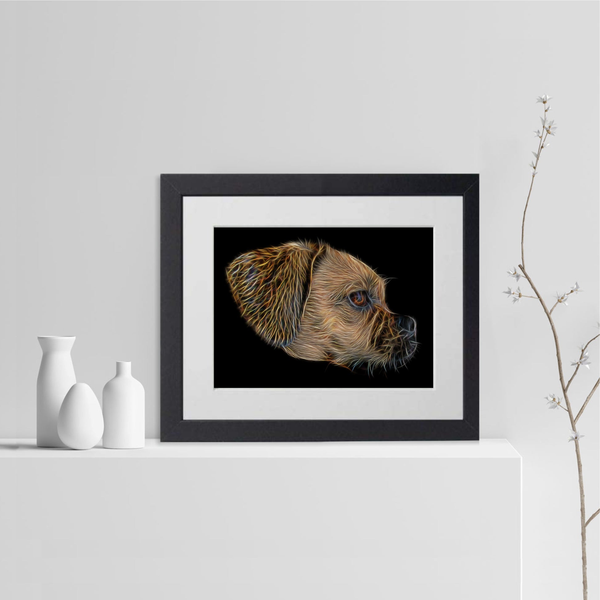 Fawn Puggle Print with Stunning Fractal Art Design. Various Sizes Available