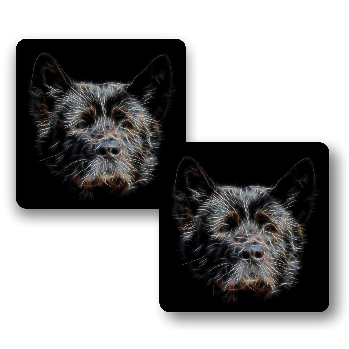 Black American Akita Coasters, Set of 2, with Stunning Fractal Art Design.