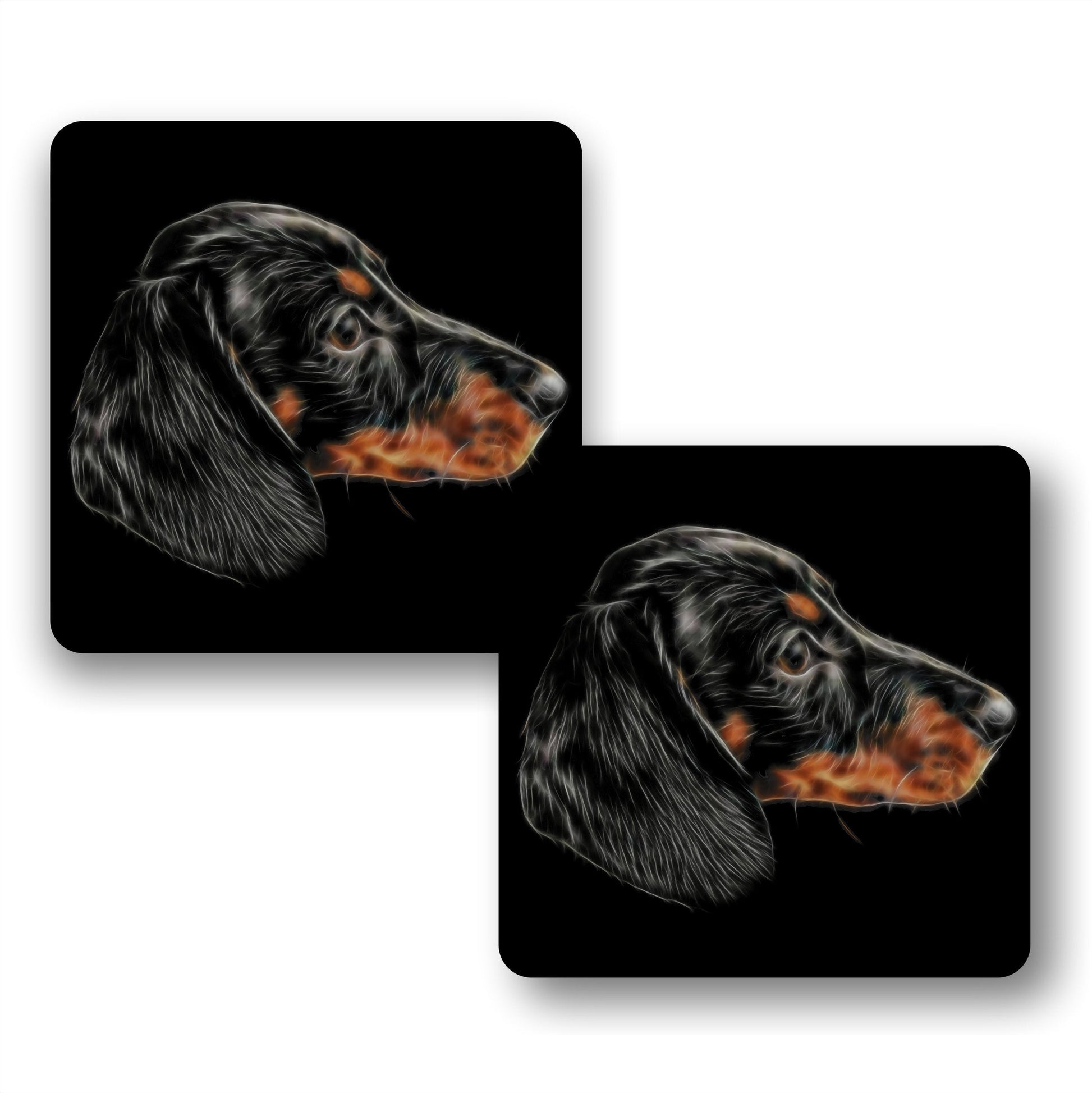 Black and Tan Dachshund Coasters, Set of 2, with Stunning Fractal Art Design