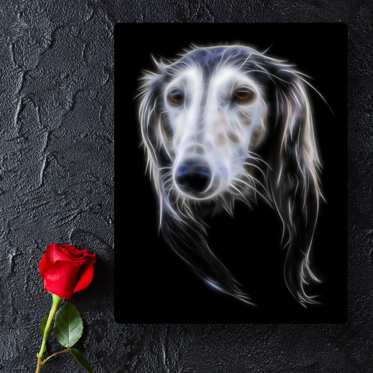 Saluki Aluminium Metal Wall Plaque with Stunning Fractal Art Design.