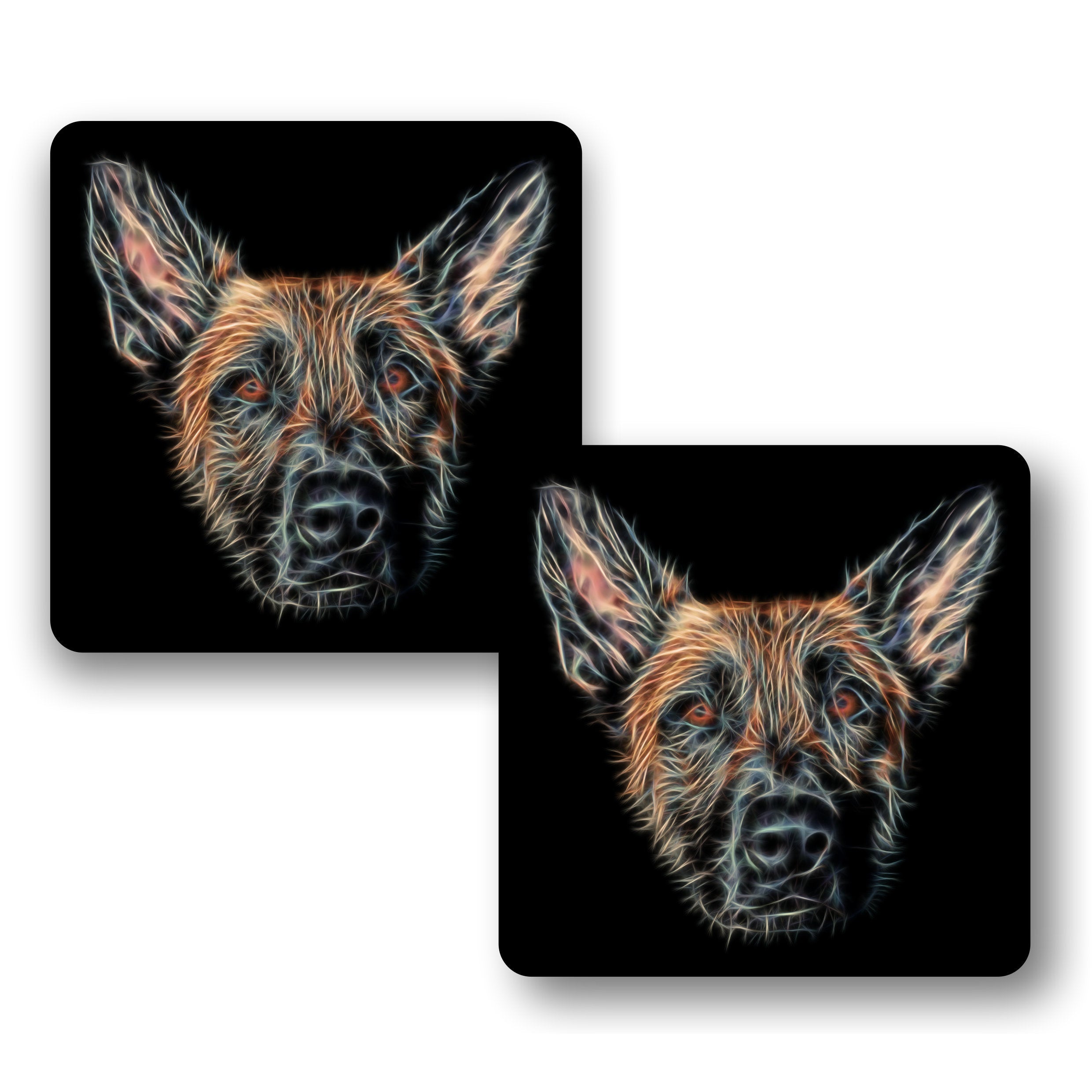 Belgian Malinois Coasters Set of 2 with Stunning Fractal Art