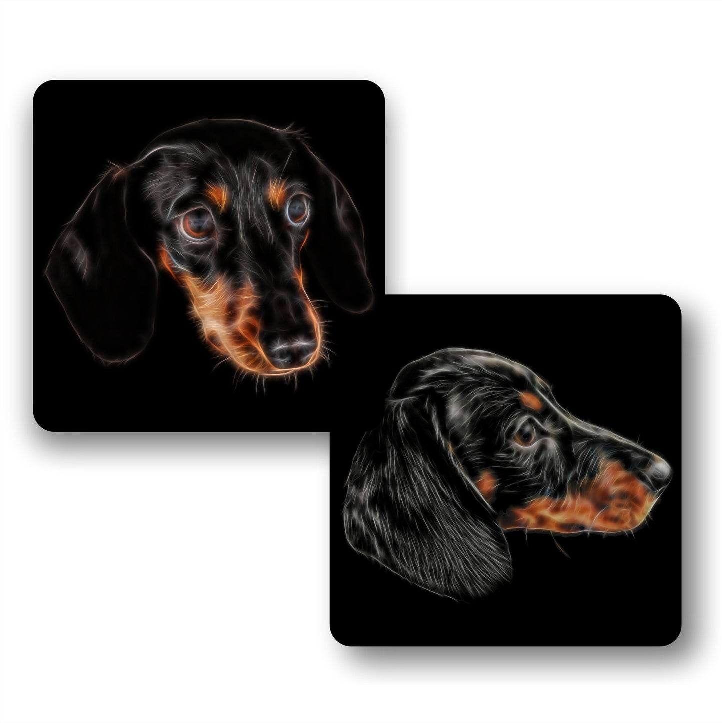 Black and Tan Dachshund Coasters, Set of 2, with Stunning Fractal Art Design