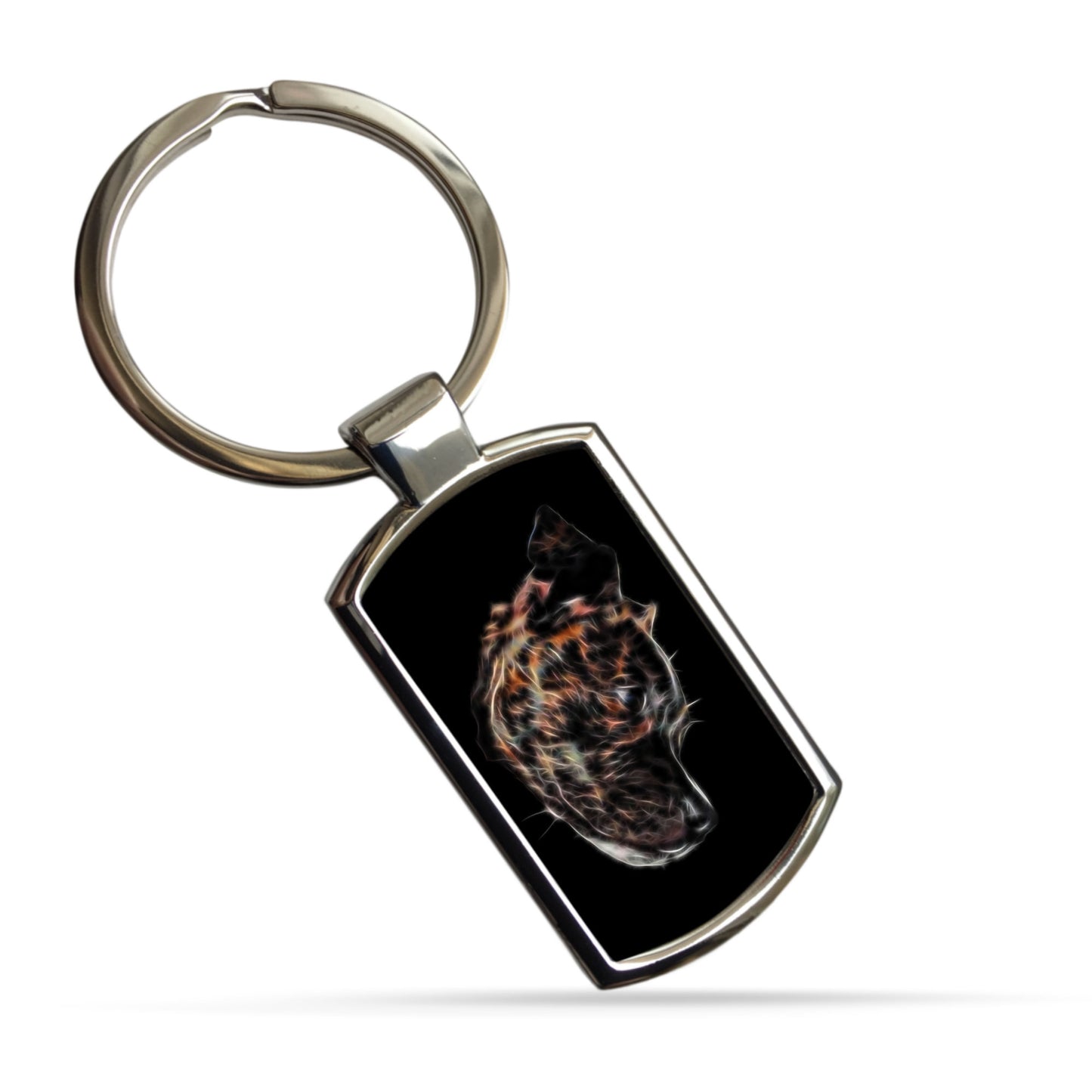 Brindle Staffordshire Bull Terrier Keychain with Stunning Fractal Art Design. A Perfect Gift for Dog Lover.