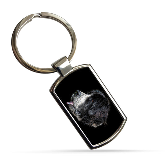 Landseer Newfoundland Dog Keychain with Fractal Art Design