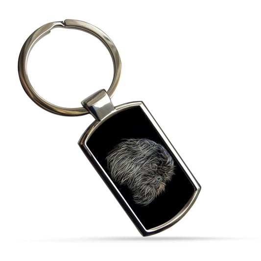 Black Shih Tzu Keychain with Fractal Art Design.