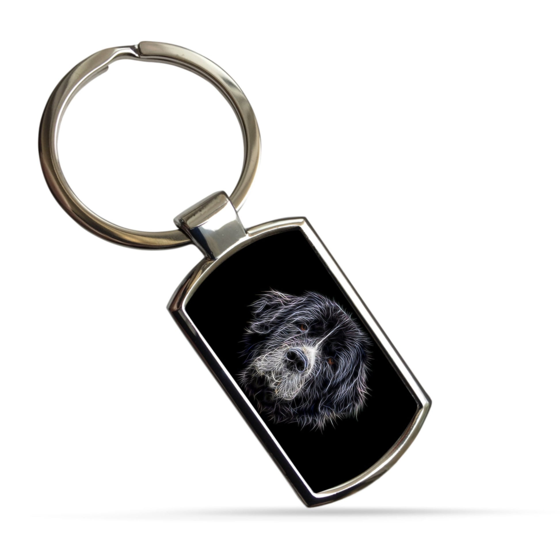 Landseer Newfoundland Dog Keychain with Fractal Art Design