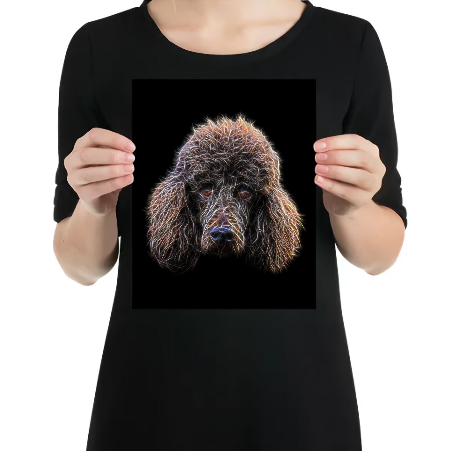 Chocolate Brown Standard Poodle Metal Wall Plaque with Stunning Fractal Art Design.
