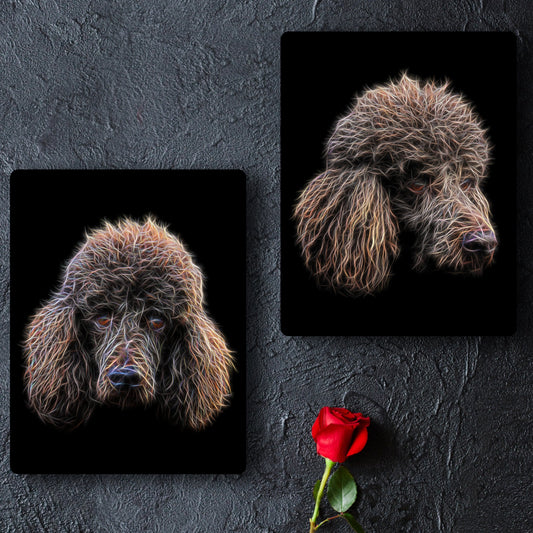 Chocolate Brown Standard Poodle Metal Wall Plaque with Stunning Fractal Art Design.