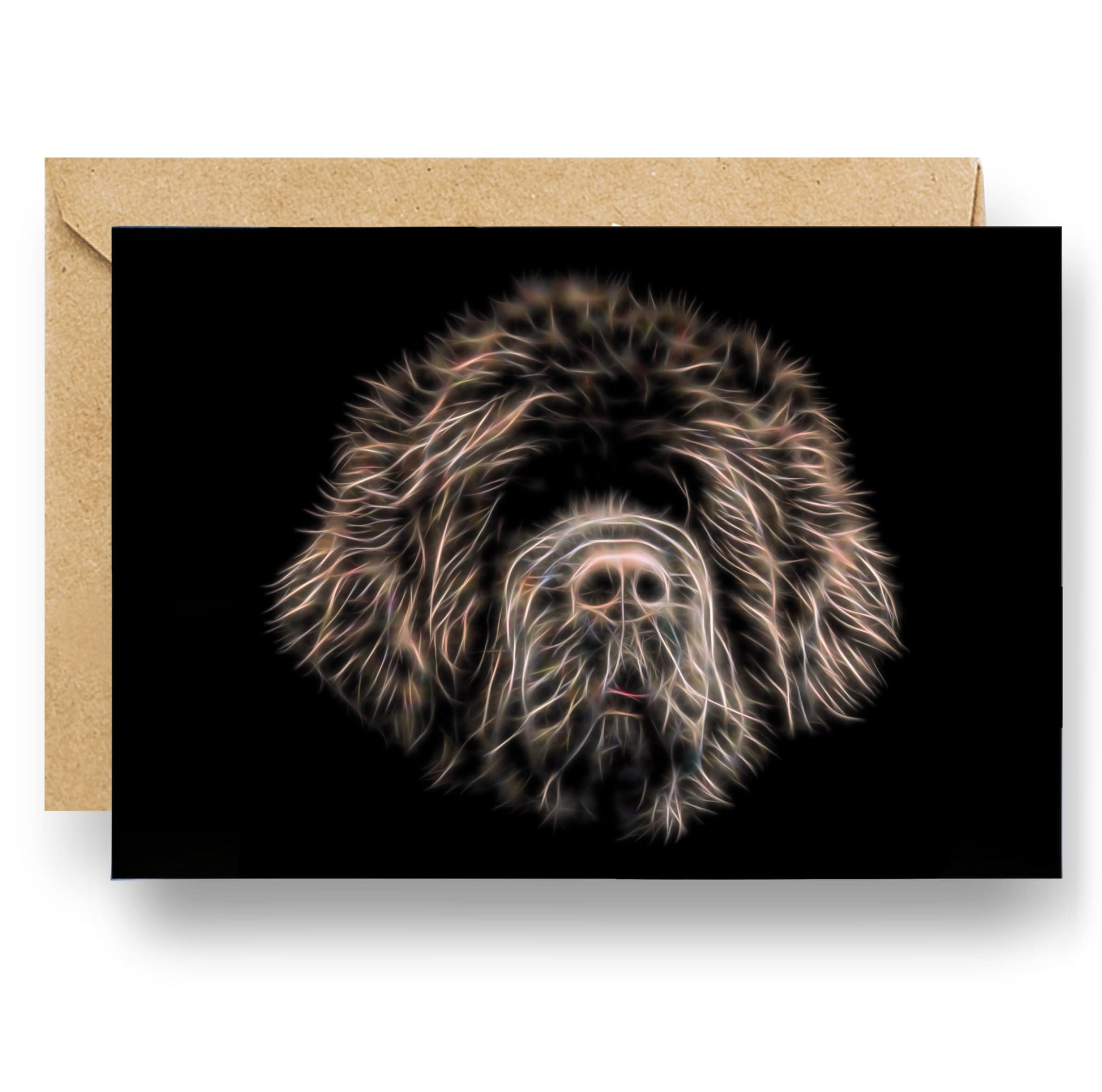 Chocolate Brown Newfoundland Greeting Card with Stunning Fractal Art Design. Blank Inside for Birthdays or any other Occasion