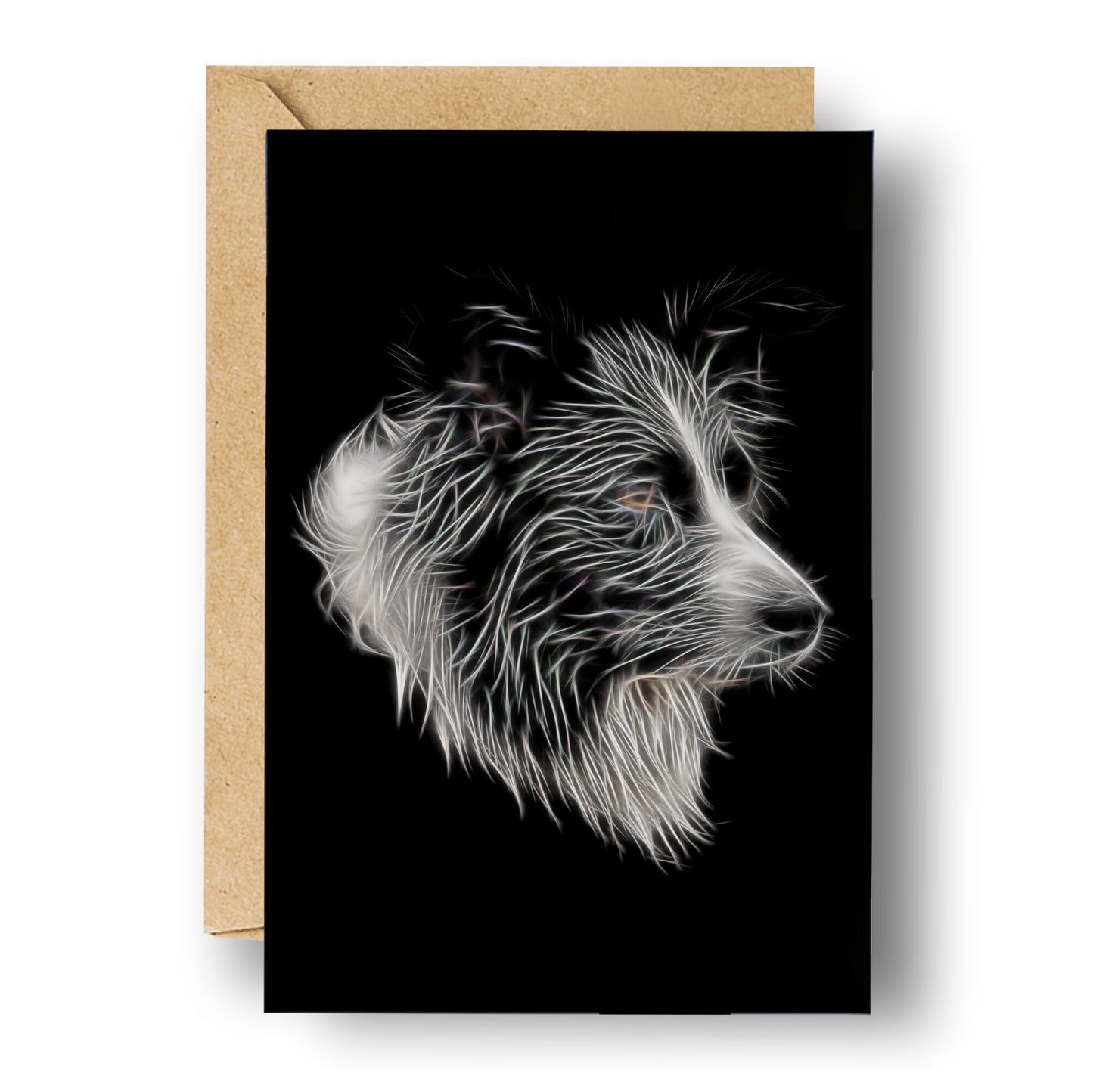 Border Collie Greeting Card with Stunning Fractal Art Design. Blank Inside for Birthdays or any other Occasion