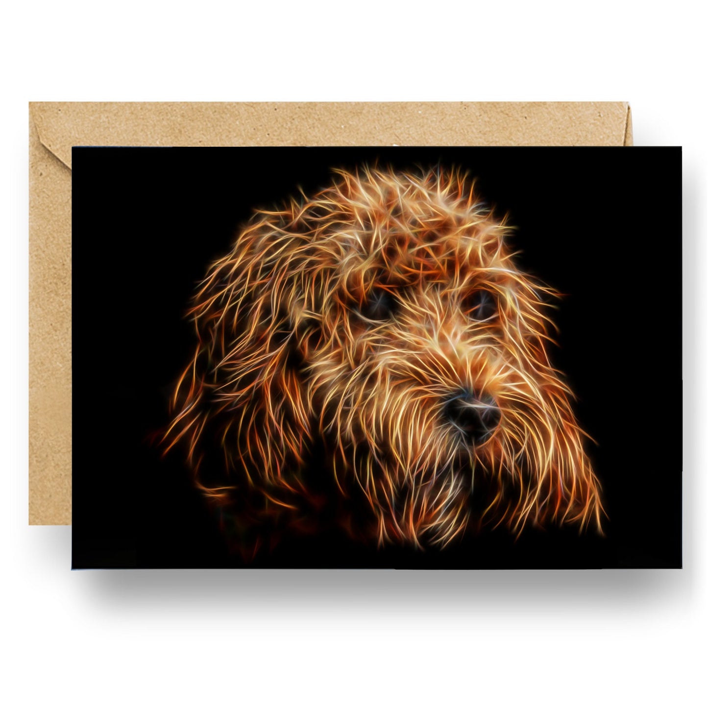 Red Cockapoo Greeting Card with Stunning Fractal Art Design. Blank Inside for Birthdays or any other Occasion