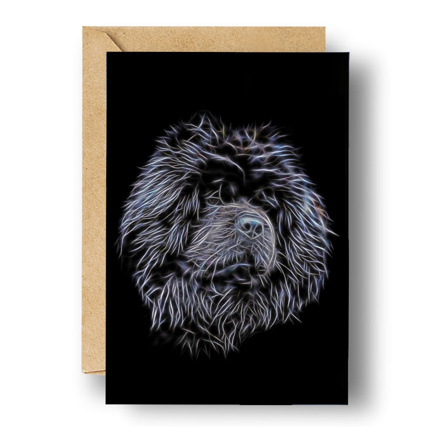 Black Chow Chow Greeting Card with Stunning Fractal Art Design. Blank Inside for Birthdays or any other Occasion