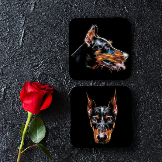 Doberman Coasters, Set of 2, with Stunning Fractal Art Design.