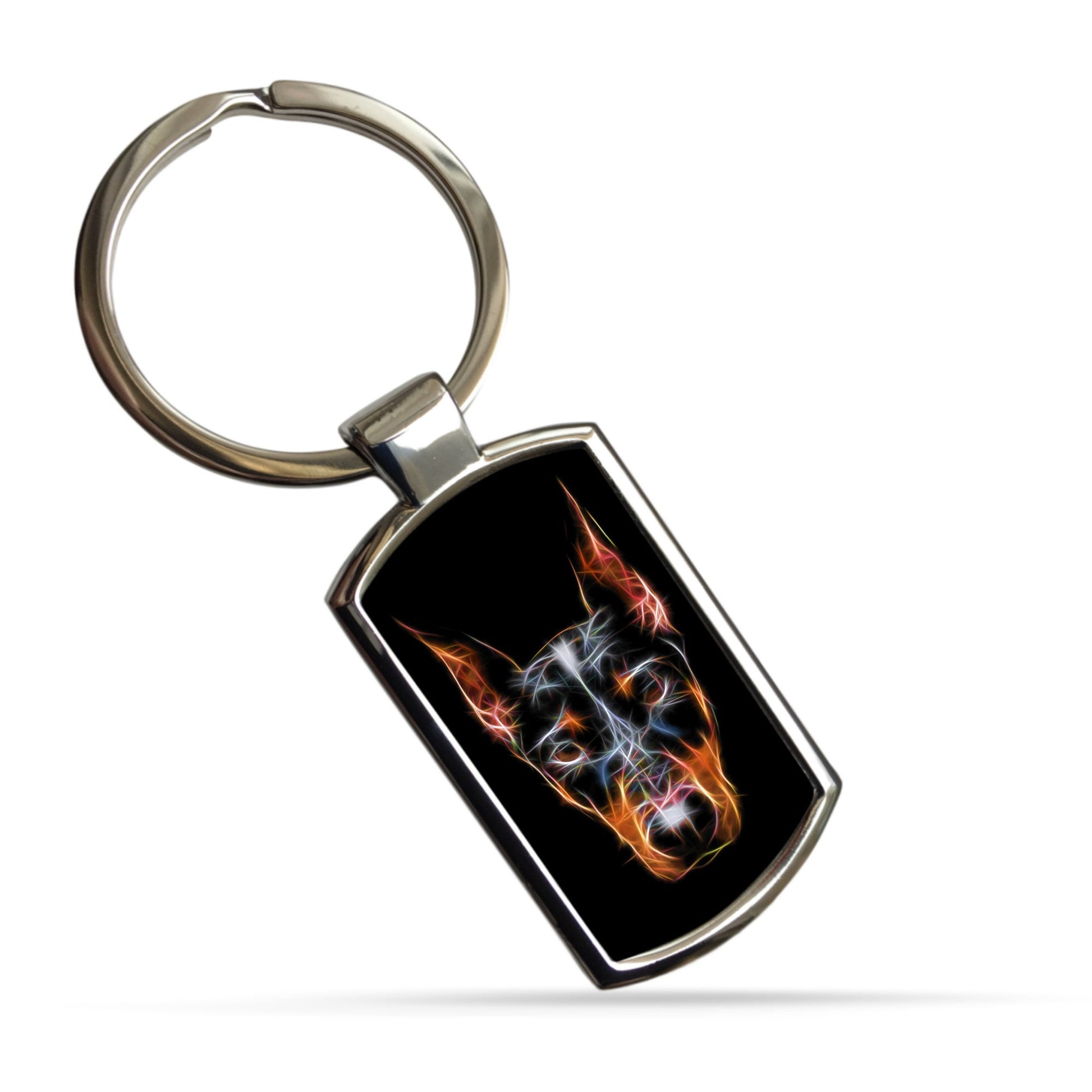 Doberman Dog Keychain with Fractal Art Design