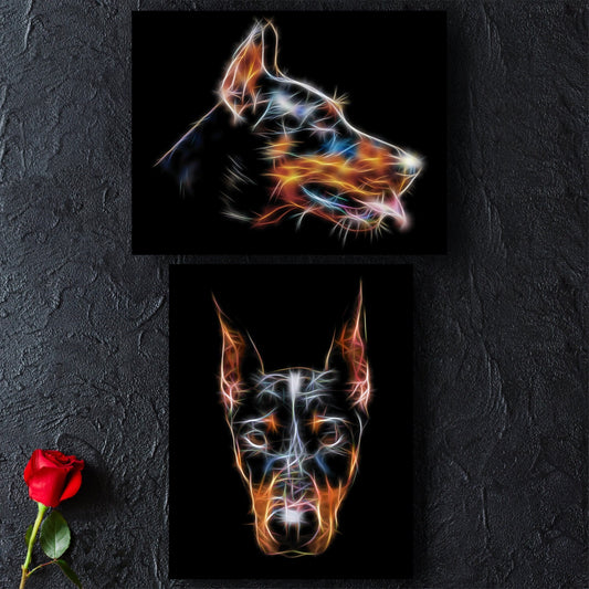 Doberman Photographic Print with Stunning Fractal Art Design. Various Sizes Available