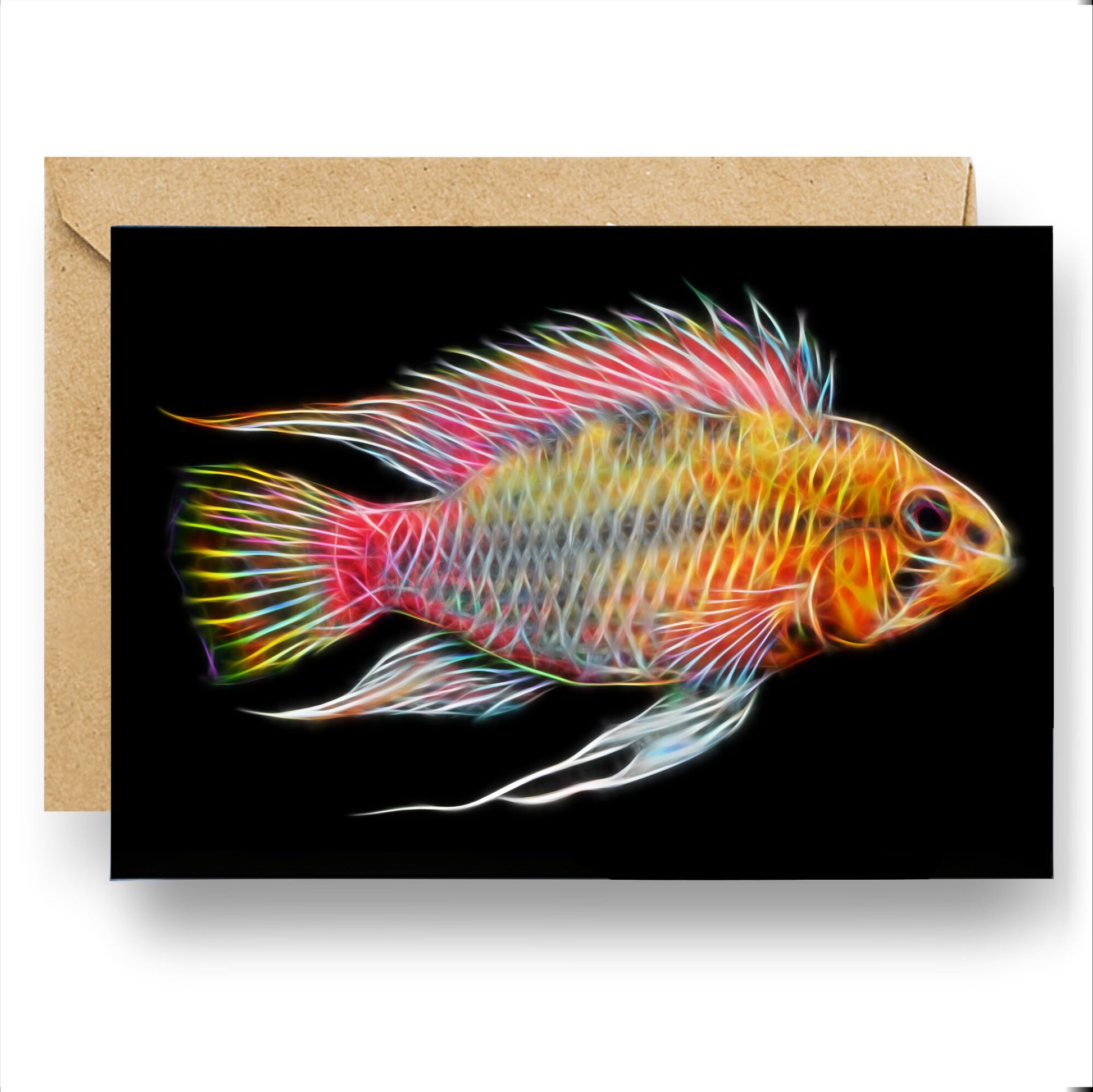 Apistogramma Cichlid Fish Greeting Card with Stunning Fractal Art Design (Blank Inside). A Selection of Designs.