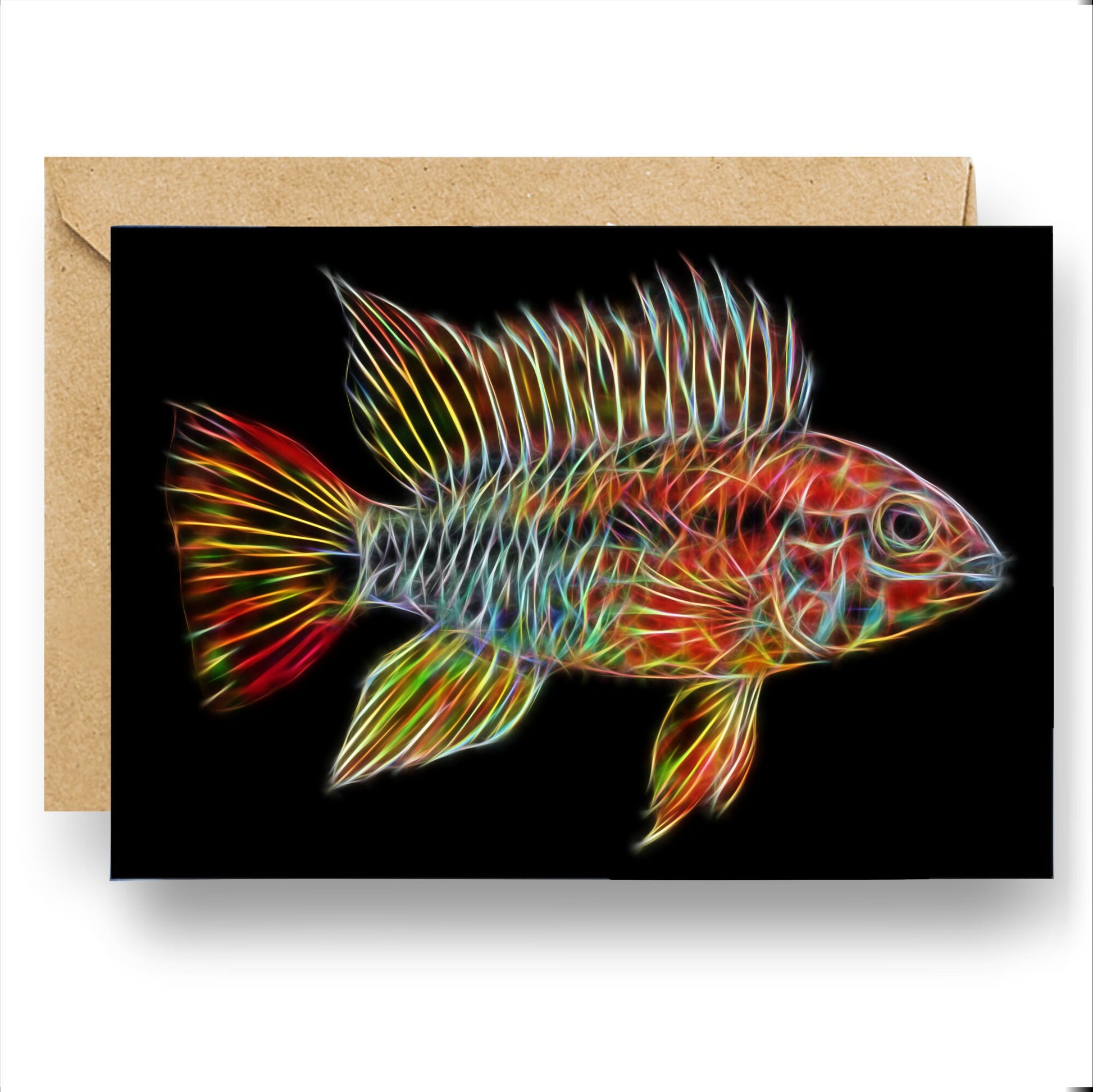 Apistogramma Cichlid Fish Greeting Card with Stunning Fractal Art Design (Blank Inside). A Selection of Designs.