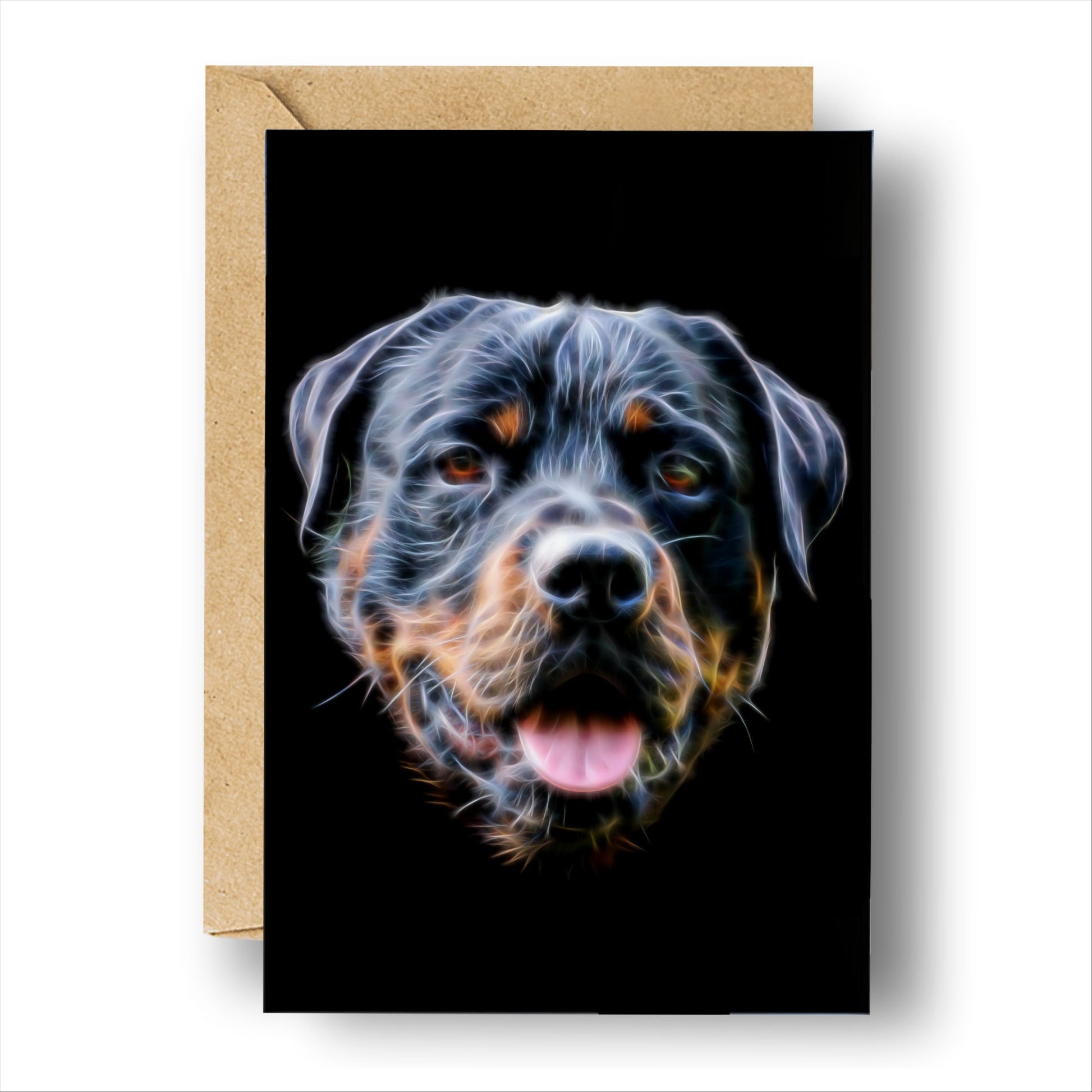 Rottweiler Greeting Card with Stunning Fractal Art Design. Blank Inside for Birthdays or any other Occasion