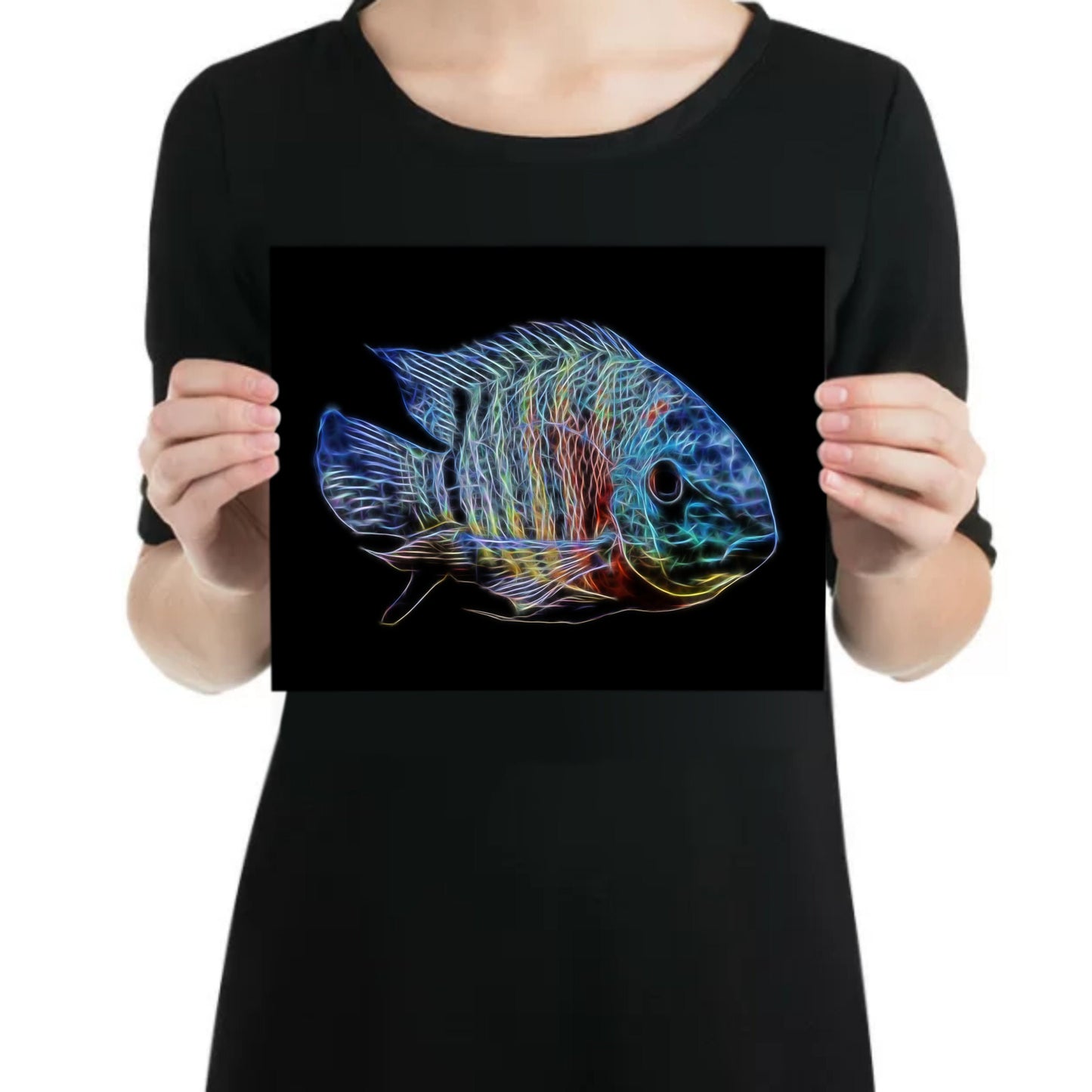 Red Tiger Severum Cichlid Fish Print with Stunning Fractal Art Design. Heros severus