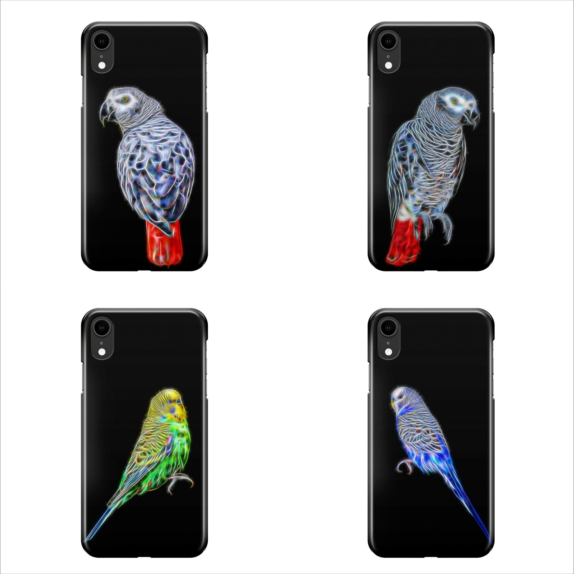 Bird Phone Case with Stunning Fractal Art Design. For Samsung or iPhone. Designs include Parrot Budgie Hawk Finch Eagle Cockatiel and more