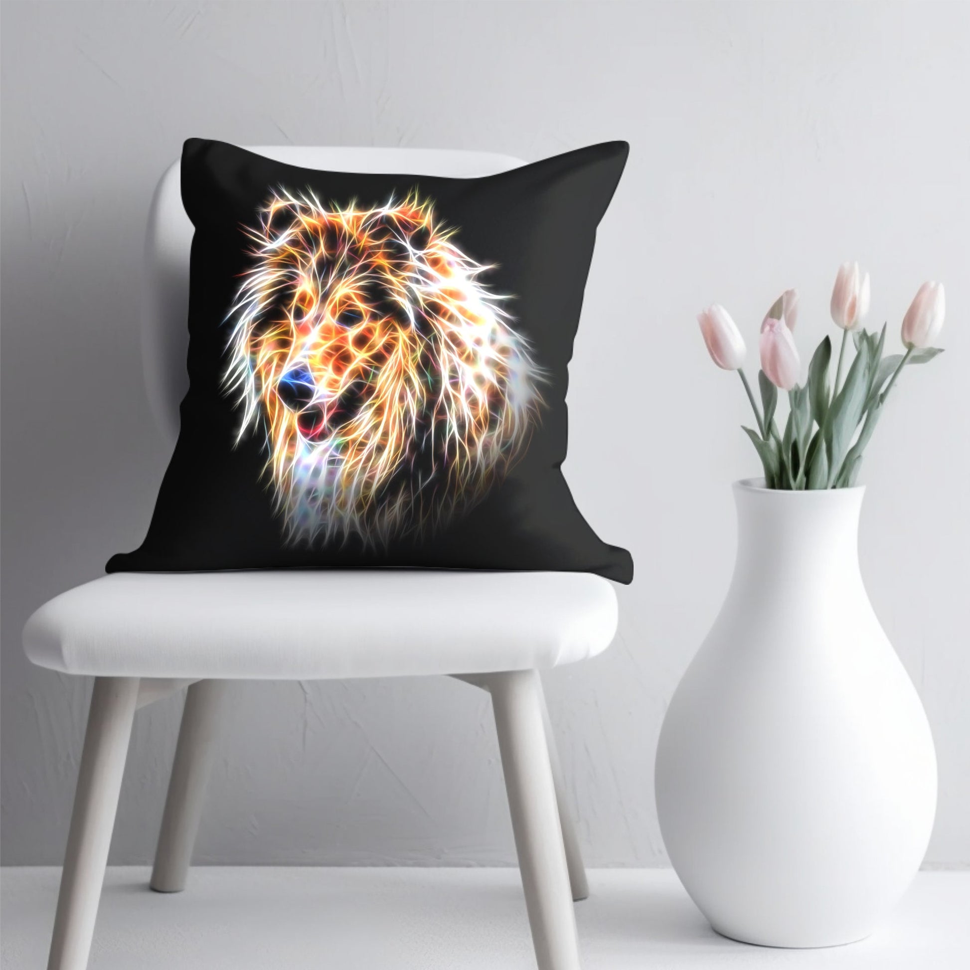 Rough Collie Cushion and Insert with Stunning Fractal Art Design