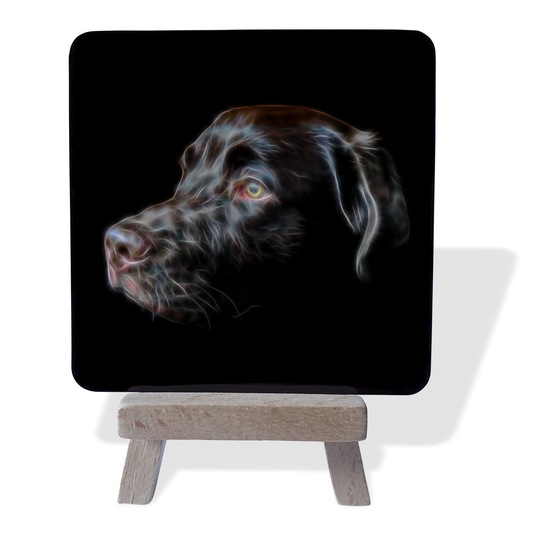 Labrador - Chocolate Labrador #2 Metal Plaque and Mini Easel with Fractal Art Design