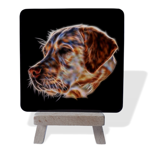 Labrador - Yellow Labrador #1 Metal Plaque and Mini Easel with Fractal Art Design