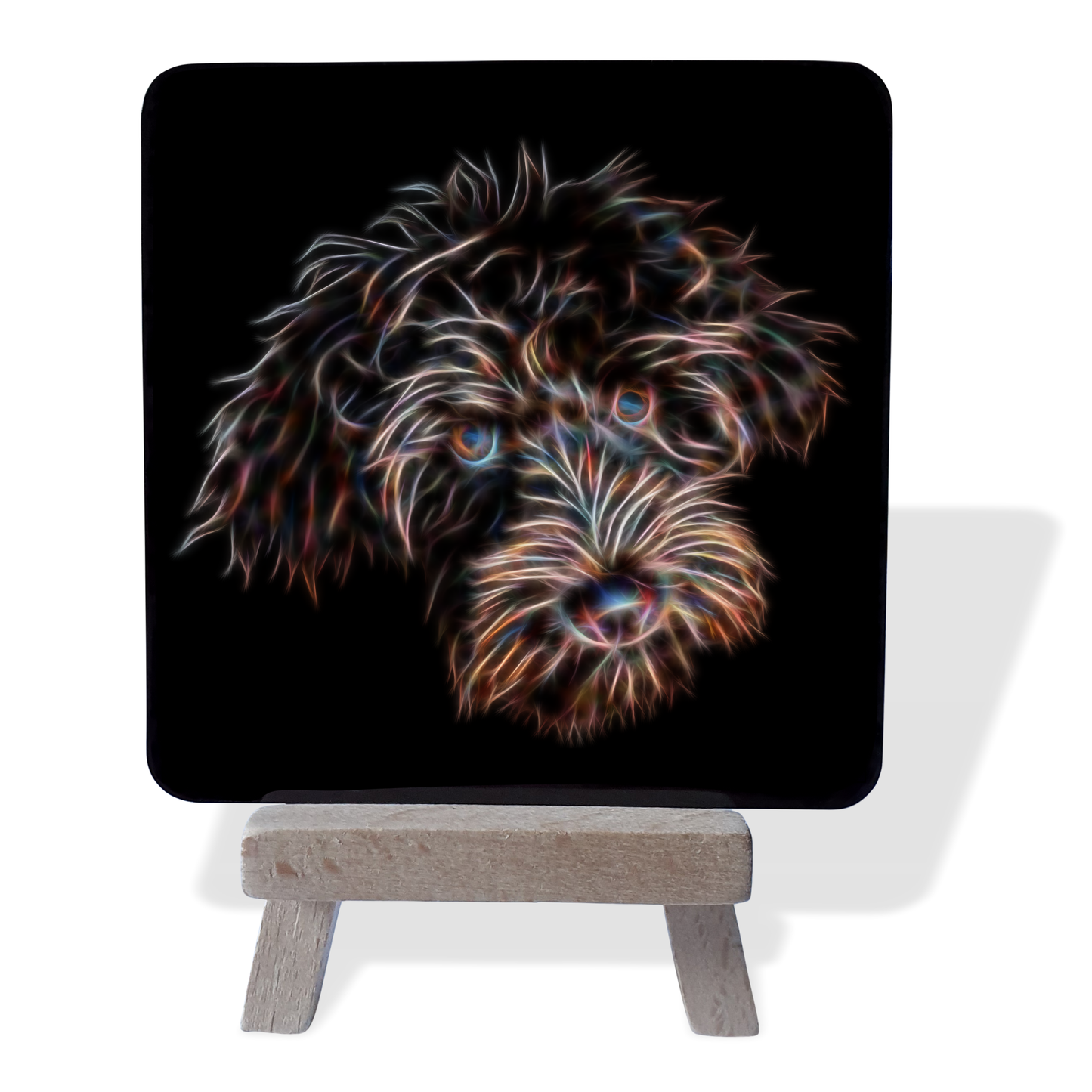 Labradoodle - Chocolate Labradoodle #1 Metal Plaque and Mini Easel with Fractal Art Design
