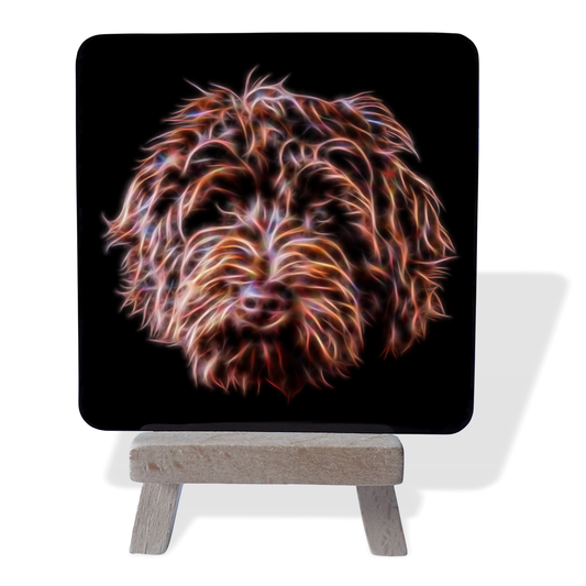 Labradoodle - Chocolate Labradoodle #2 Metal Plaque and Mini Easel with Fractal Art Design