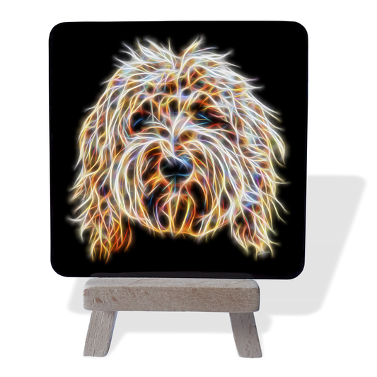 Gold Labradoodle #1 Metal Plaque and Mini Easel with Fractal Art Design