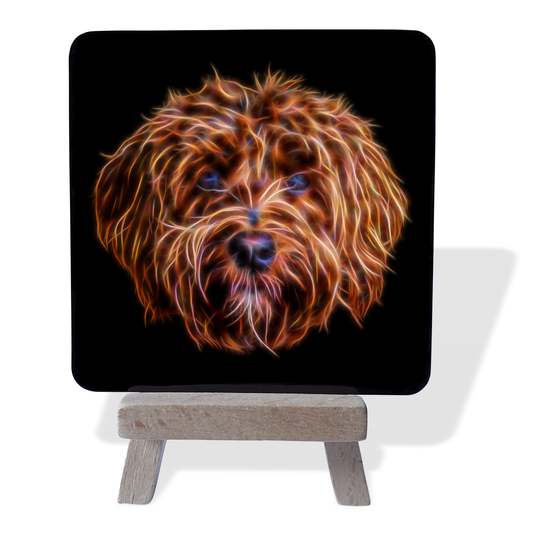 Red Labradoodle #1 Metal Plaque and Mini Easel with Fractal Art Design