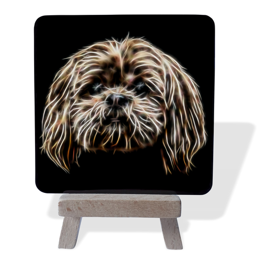 Lhasa Apso #1 Metal Plaque and Mini Easel with Fractal Art Design