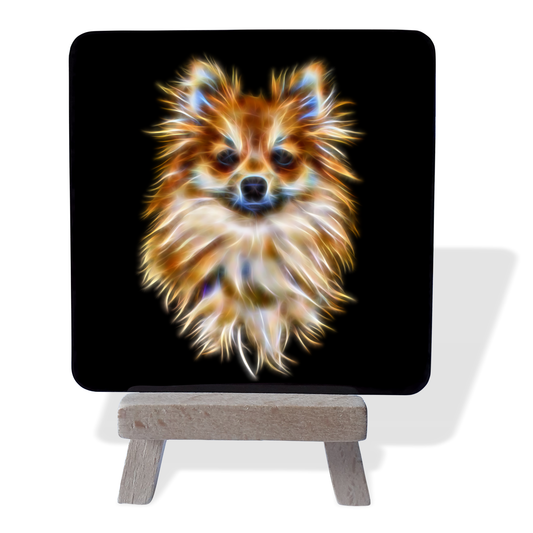 Pomeranian Metal Plaque and Mini Easel with Fractal Art Design