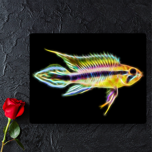 Pearl Blue Apistogramma Cichlid Fish Metal Wall Plaque.