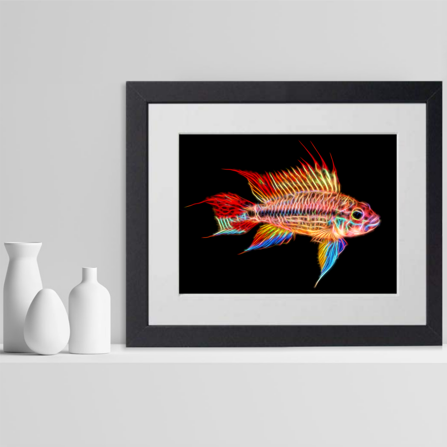 Super Red Cockatoo Dwarf Cichlid Fish Print Size 8 x 10 inches