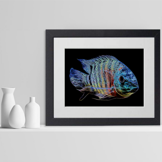 Red Tiger Severum Cichlid Fish Print with Stunning Fractal Art Design. Heros severus