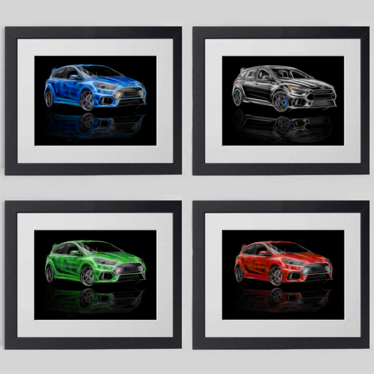 Ford Focus RS Print with Stunning Fractal Art Design. Various Sizes and colours blue, green, orange, black, grey, and white available