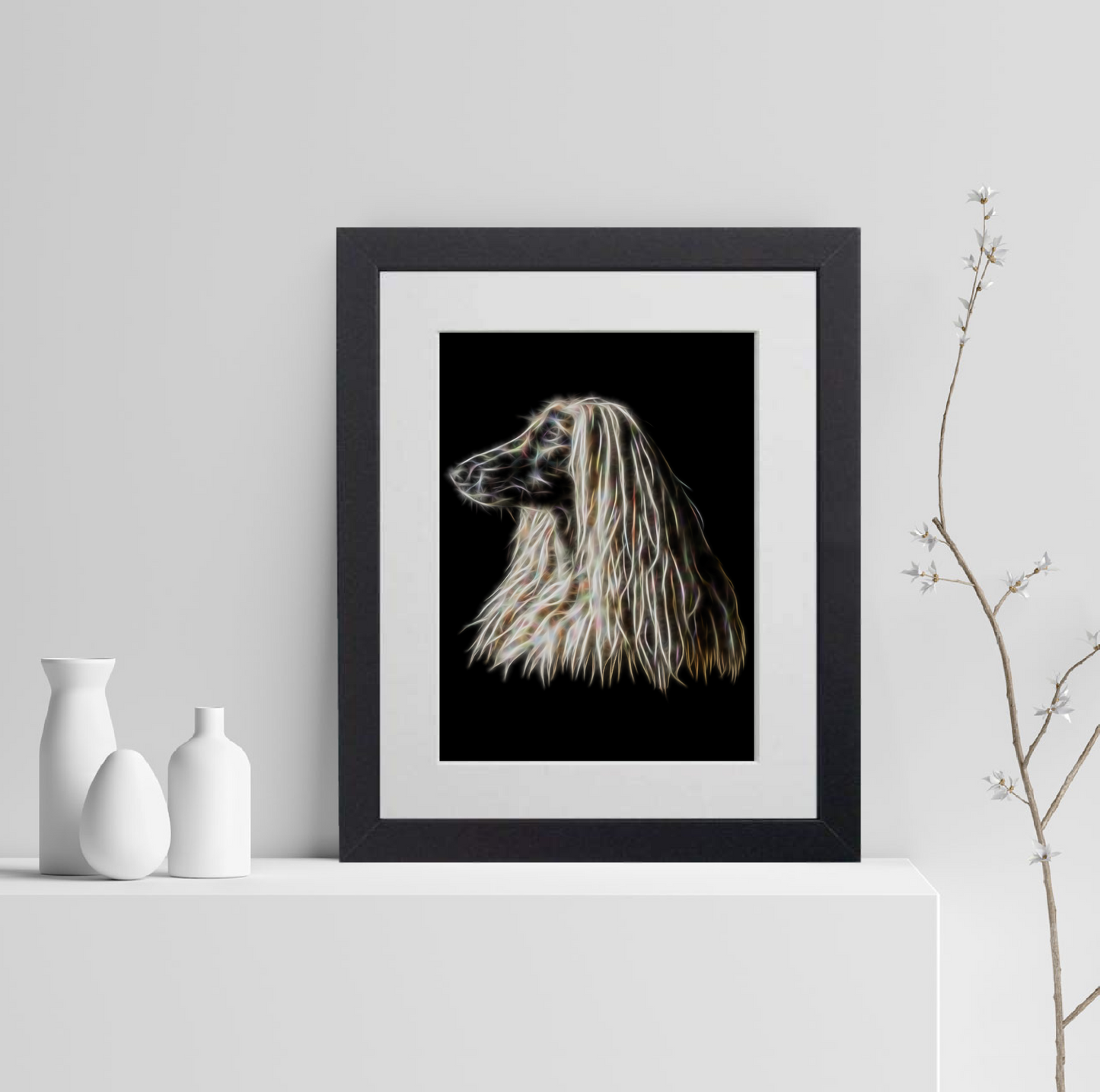 Afghan Hound Print with Stunning Fractal Art Design. Various Sizes Available