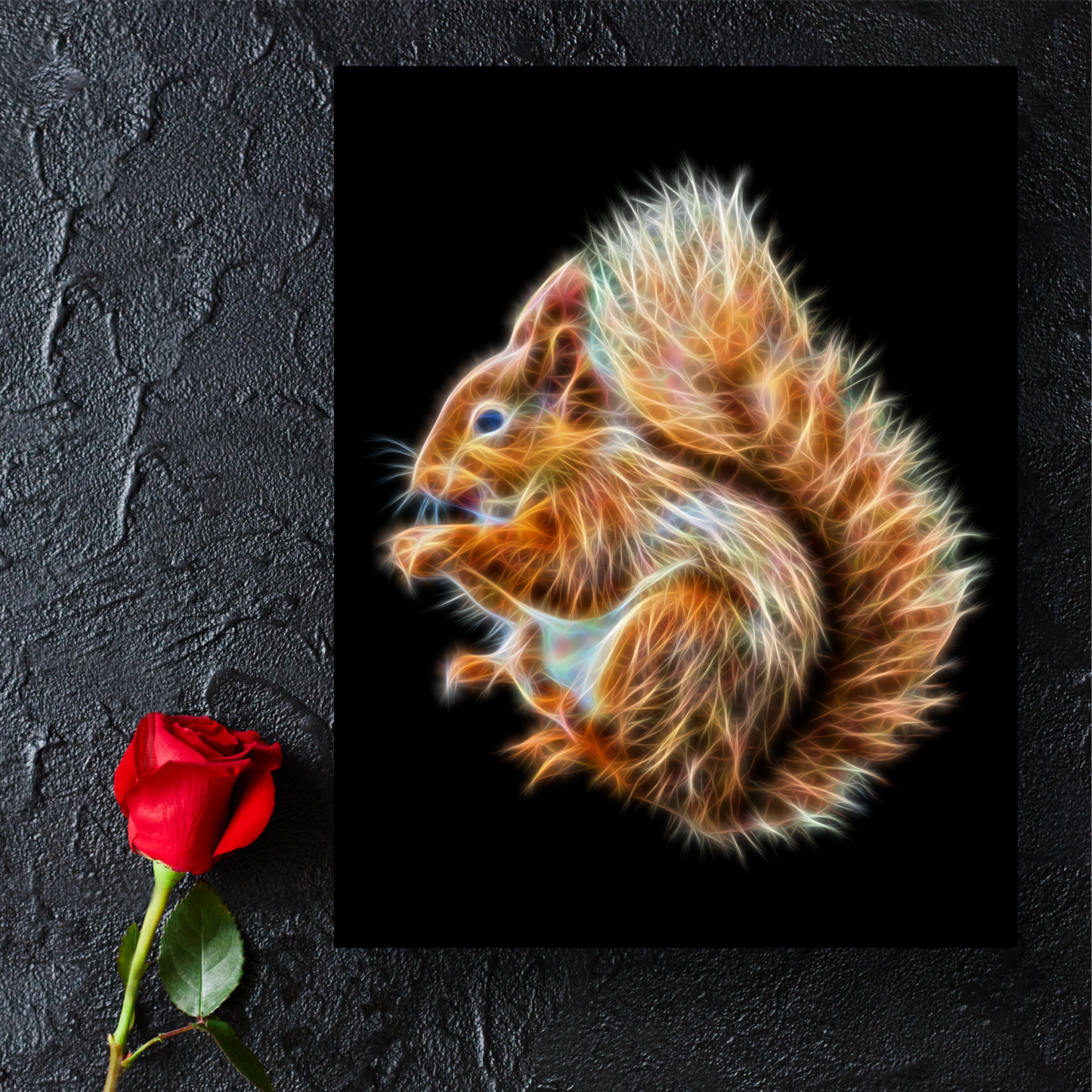 Red Squirrel Metal Wall Plaque with Stunning Fractal Art Design