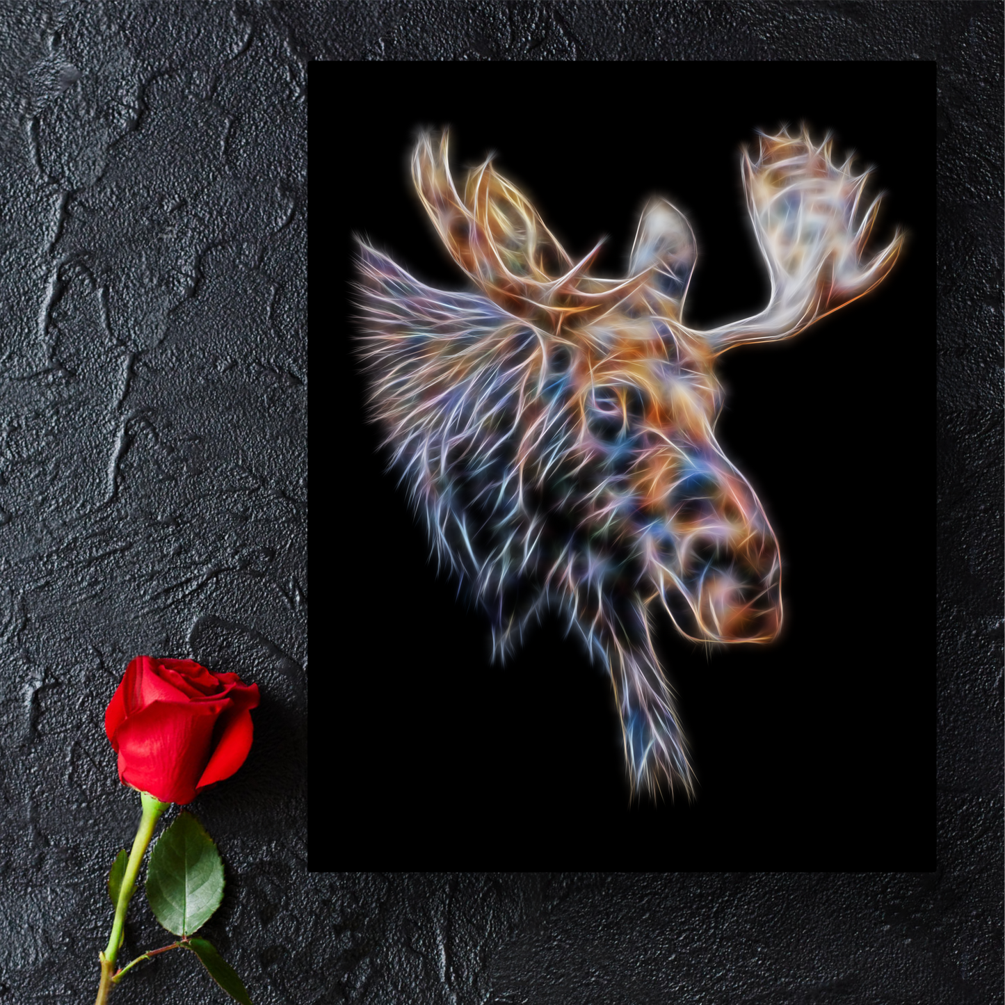 Bull Moose Metal Wall Plaque with Stunning Fractal Art Design