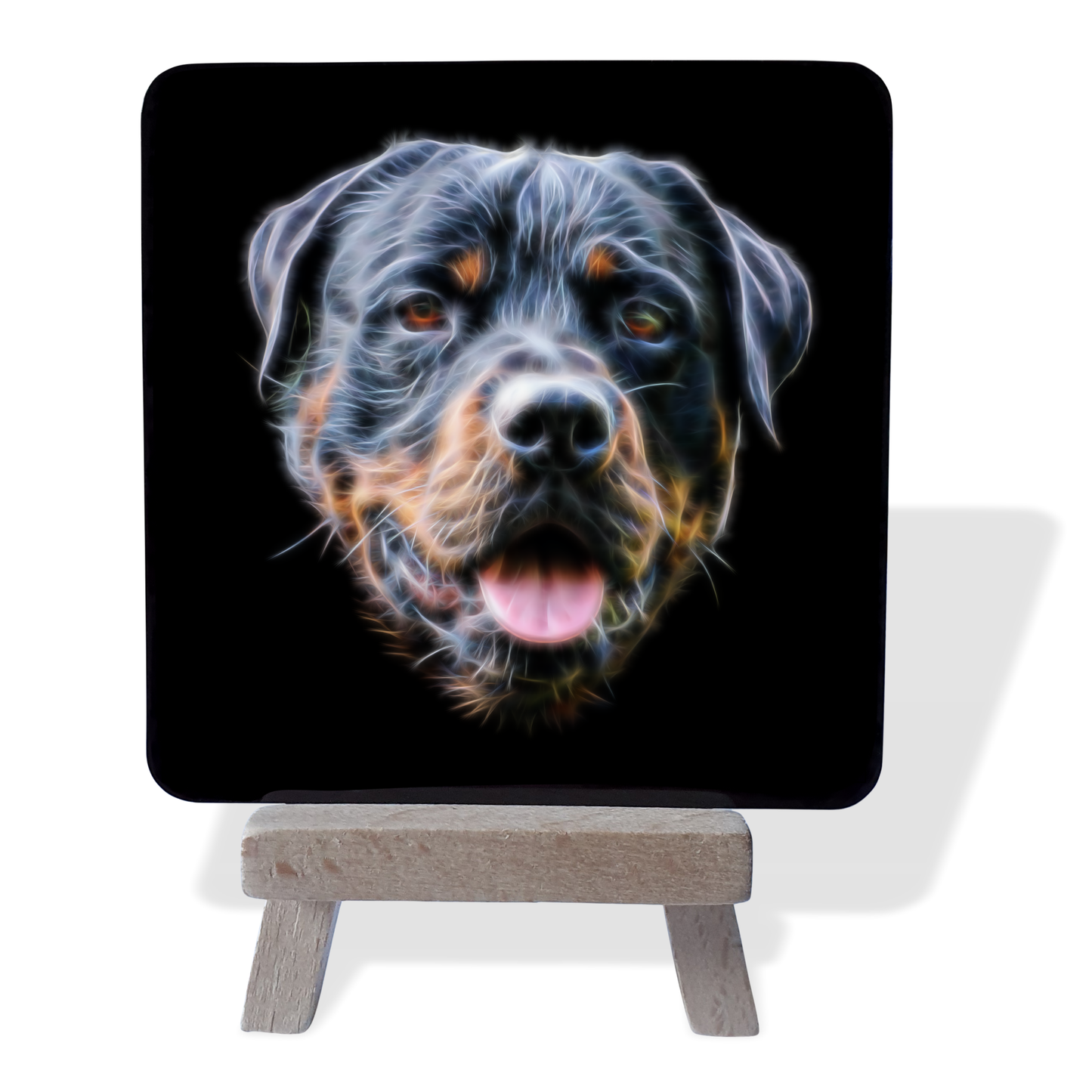 Rottweiller Metal Plaque and Mini Easel with Fractal Art Design