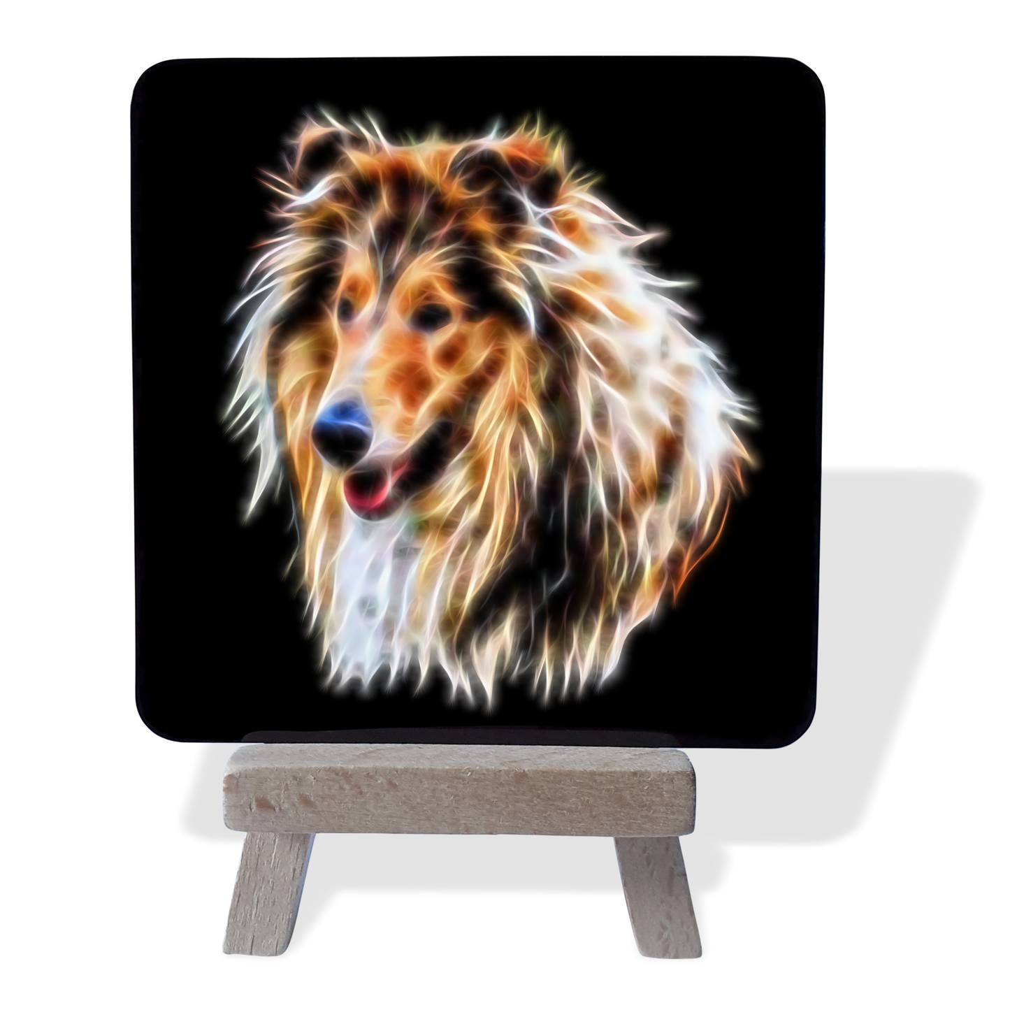 Rough Collie Metal Plaque and Mini Easel with Fractal Art Design