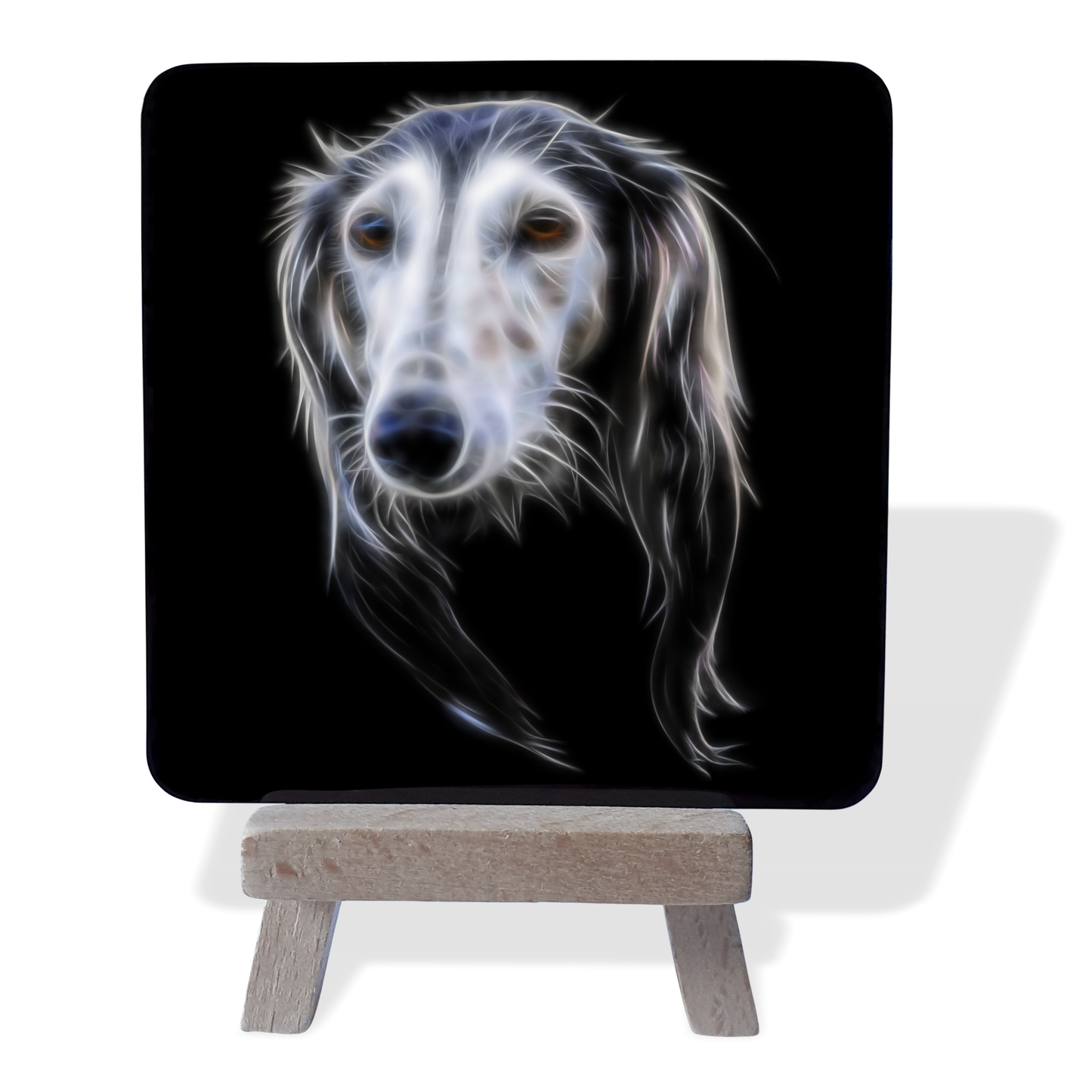 Saluki Metal Plaque and Mini Easel with Fractal Art Design