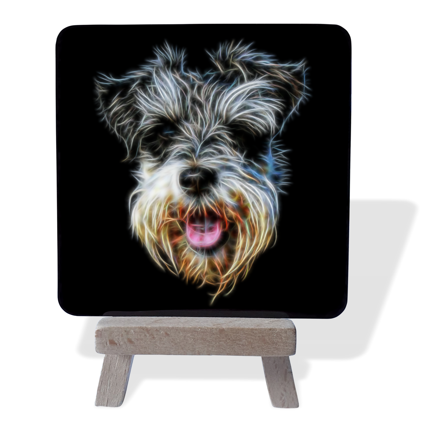 Schnauzer #1 Metal Plaque and Mini Easel with Fractal Art Design