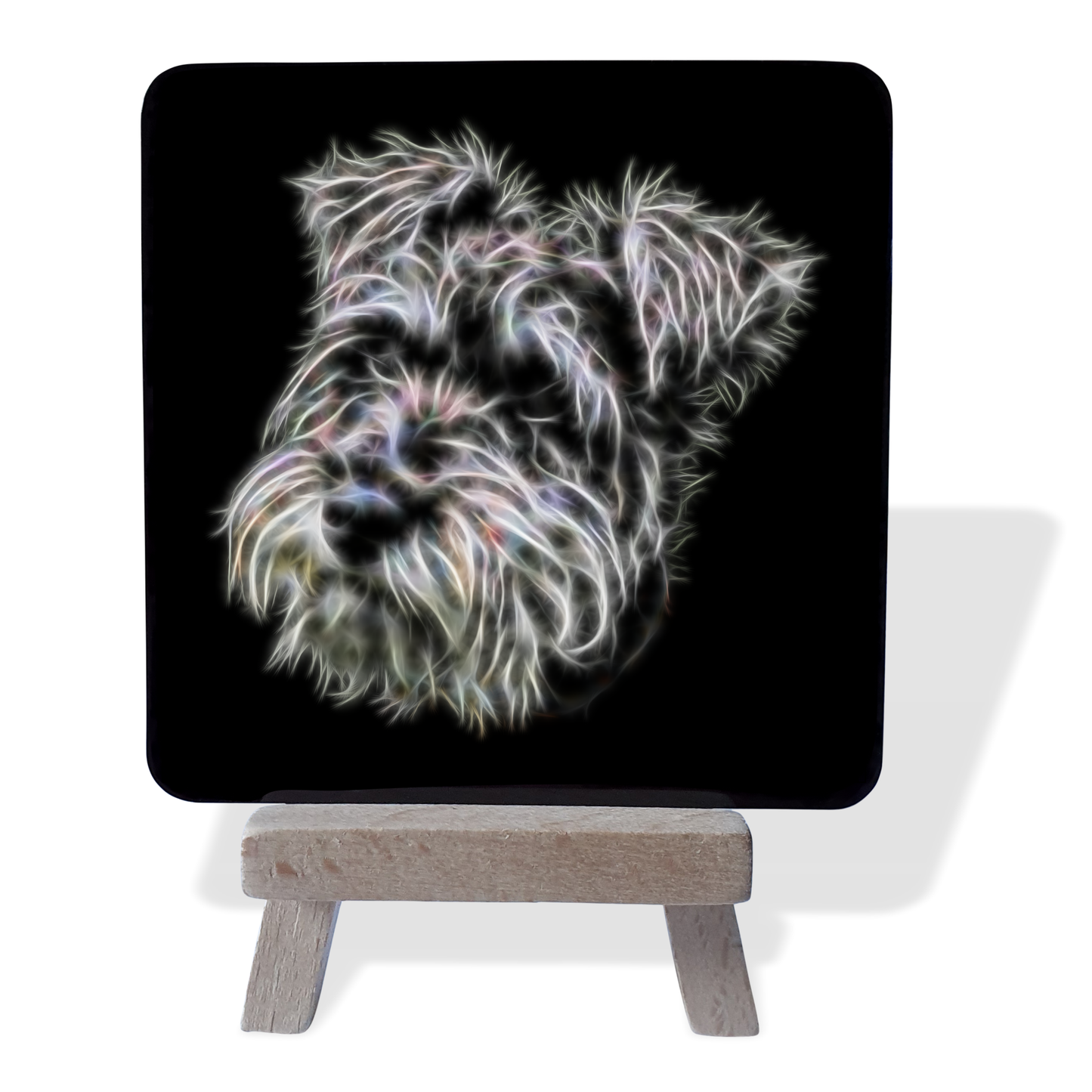 Schnauzer #2 Metal Plaque and Mini Easel with Fractal Art Design