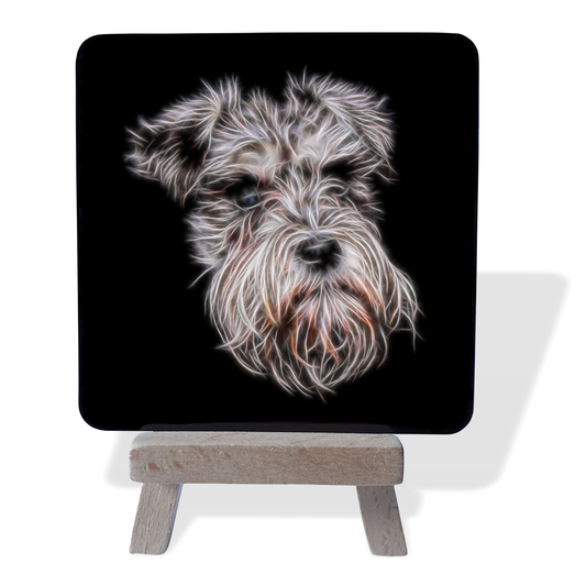 Schnauzer #3 Metal Plaque and Mini Easel with Fractal Art Design