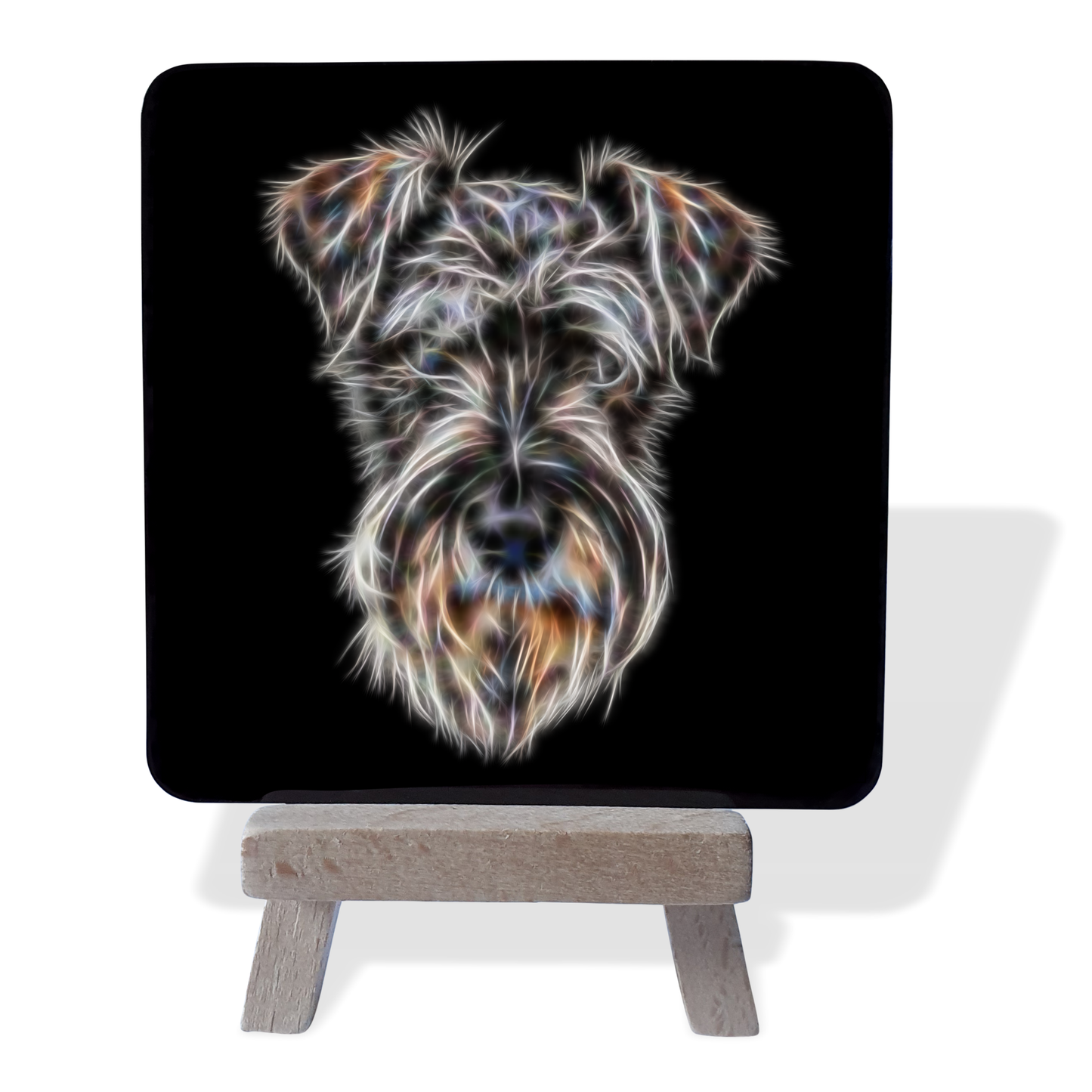 Schnauzer #4 Metal Plaque and Mini Easel with Fractal Art Design