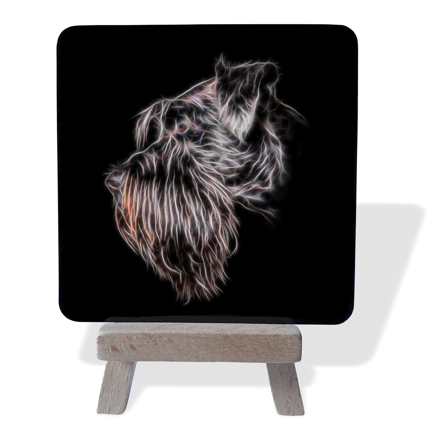 Black Schnauzer #1 Metal Plaque and Mini Easel with Fractal Art Design