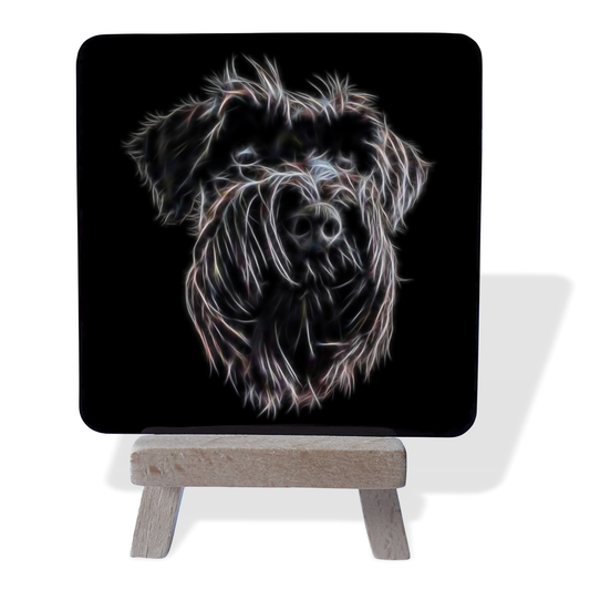 Black Schnauzer #2 Metal Plaque and Mini Easel with Fractal Art Design