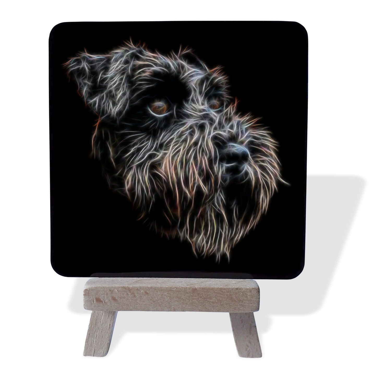Black Schnauzer #3 Metal Plaque and Mini Easel with Fractal Art Design